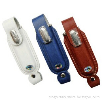 Paypal Accept, Brown Leather USB Drive with Keychain (U39)